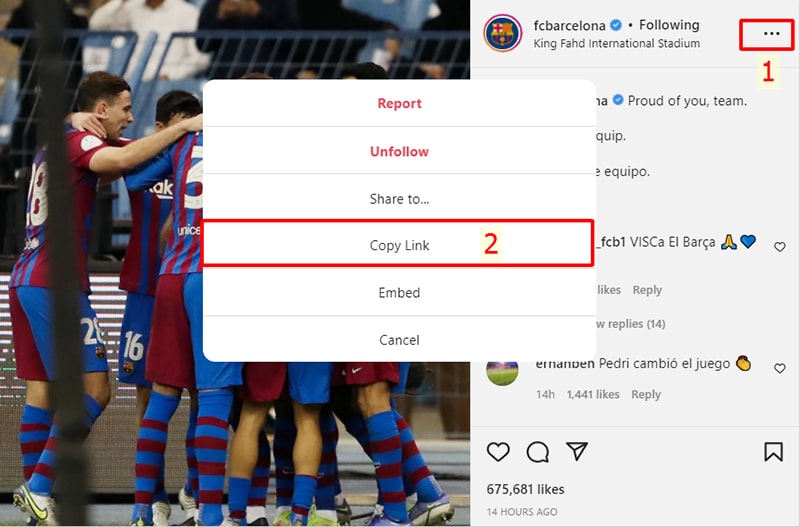 copy instagram url to download