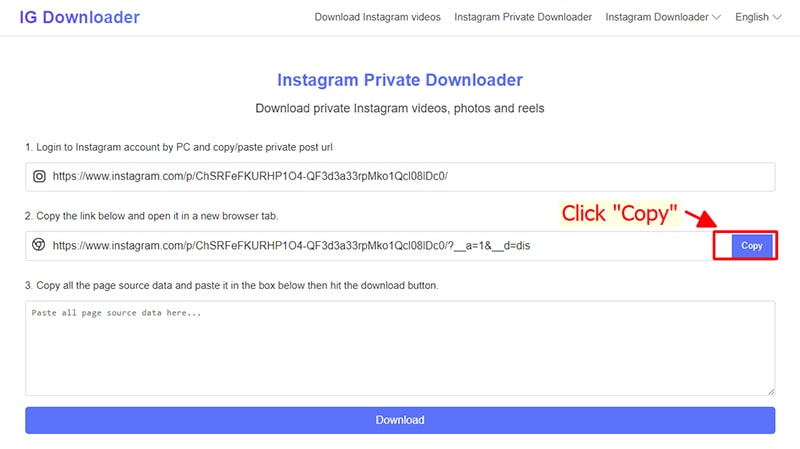 copy the temporary link just created