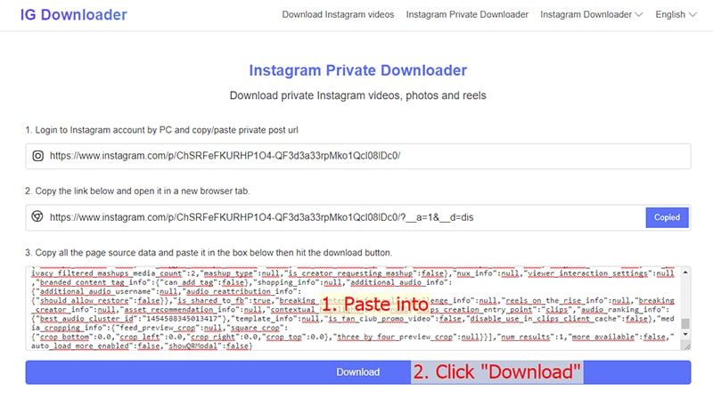 Paste all data into clipdown to download