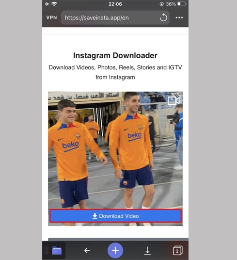 click download video button