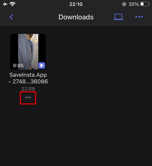 Tap the three dots icon to open the options list