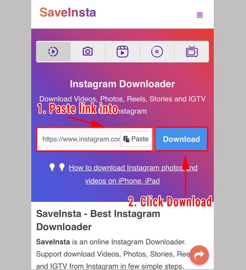 paste ig link into clipdown