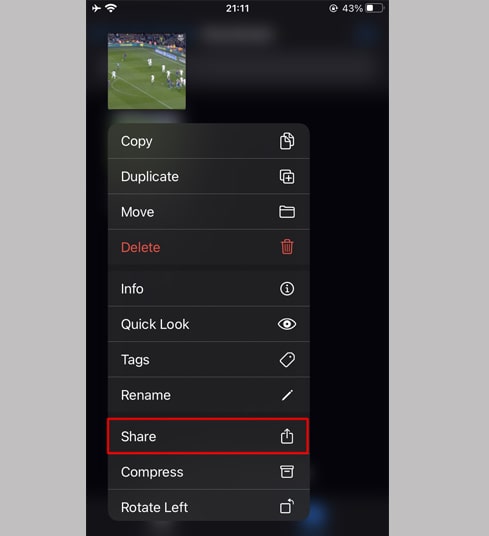Open and select share option