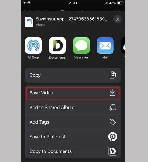 continue to select the video save option